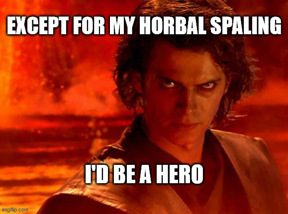 You Underestimate My Power Meme | EXCEPT FOR MY HORBAL SPALING; I'D BE A HERO | image tagged in memes,you underestimate my power | made w/ Imgflip meme maker