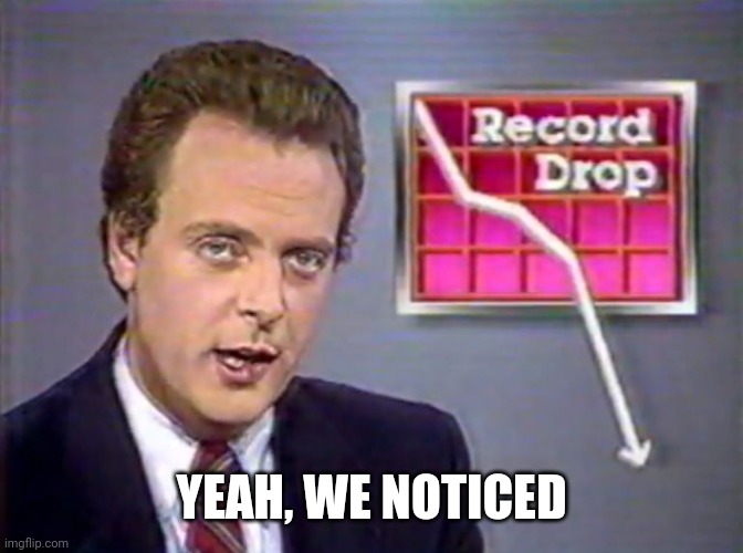 Stocks Crashing | YEAH, WE NOTICED | image tagged in stocks crashing | made w/ Imgflip meme maker