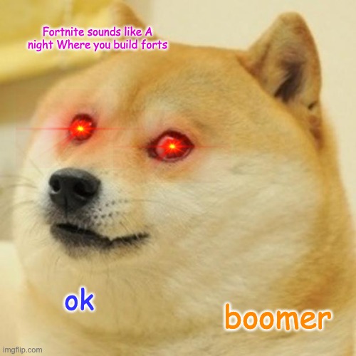 Doge Meme | Fortnite sounds like A night Where you build forts; ok; boomer | image tagged in memes,doge | made w/ Imgflip meme maker