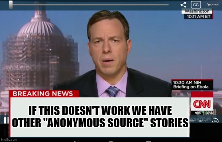 CNN Crazy News Network | IF THIS DOESN'T WORK WE HAVE
OTHER "ANONYMOUS SOURCE" STORIES | image tagged in cnn crazy news network | made w/ Imgflip meme maker