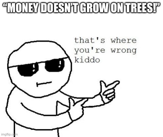 It does | “MONEY DOESN’T GROW ON TREES!” | image tagged in that's where you're wrong kiddo | made w/ Imgflip meme maker