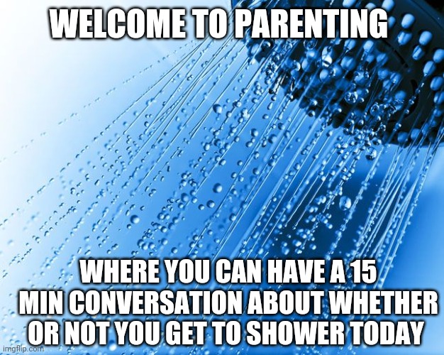 Can't find clean clothes anyway | WELCOME TO PARENTING; WHERE YOU CAN HAVE A 15 MIN CONVERSATION ABOUT WHETHER OR NOT YOU GET TO SHOWER TODAY | image tagged in funny memes | made w/ Imgflip meme maker