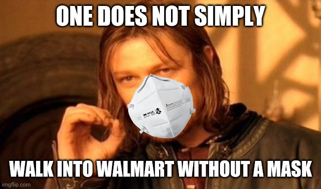 One does not simply walk into Walmart without a mask | ONE DOES NOT SIMPLY; WALK INTO WALMART WITHOUT A MASK | image tagged in memes,one does not simply | made w/ Imgflip meme maker
