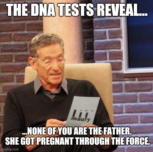 Maury Lie Detector Meme | THE DNA TESTS REVEAL... ...NONE OF YOU ARE THE FATHER.  SHE GOT PREGNANT THROUGH THE FORCE. | image tagged in memes,maury lie detector | made w/ Imgflip meme maker