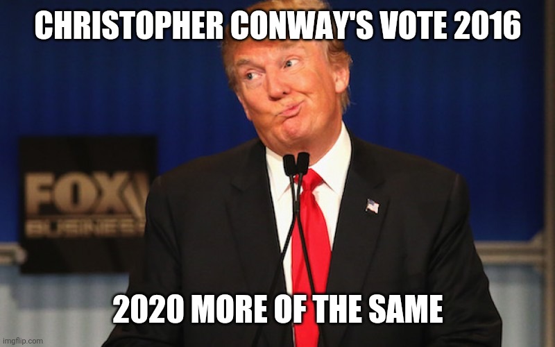 Trump | CHRISTOPHER CONWAY'S VOTE 2016; 2020 MORE OF THE SAME | image tagged in trump | made w/ Imgflip meme maker