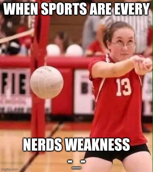 Volleyball Fail | WHEN SPORTS ARE EVERY; NERDS WEAKNESS
-_- | image tagged in volleyball fail | made w/ Imgflip meme maker