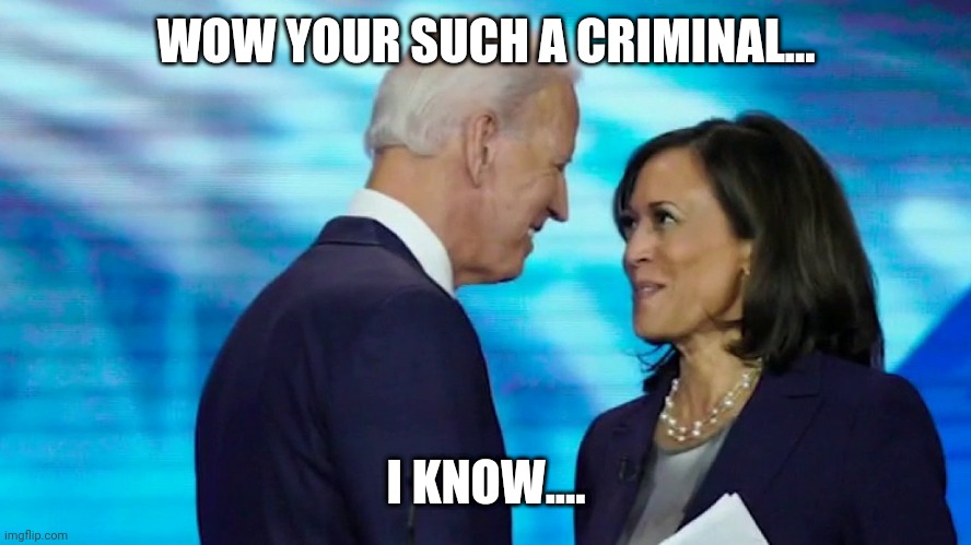 2 Criminals | WOW YOUR SUCH A CRIMINAL... I KNOW.... | image tagged in joe biden,kamala harris | made w/ Imgflip meme maker