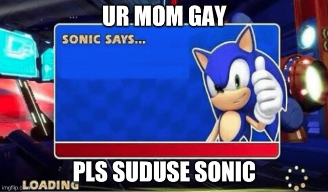 Sonic Says | UR MOM GAY; PLS SUDUSE SONIC | image tagged in sonic says | made w/ Imgflip meme maker