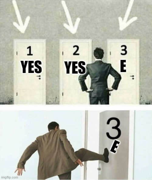 E is the magic word | E; YES; YES; E | image tagged in three doors | made w/ Imgflip meme maker