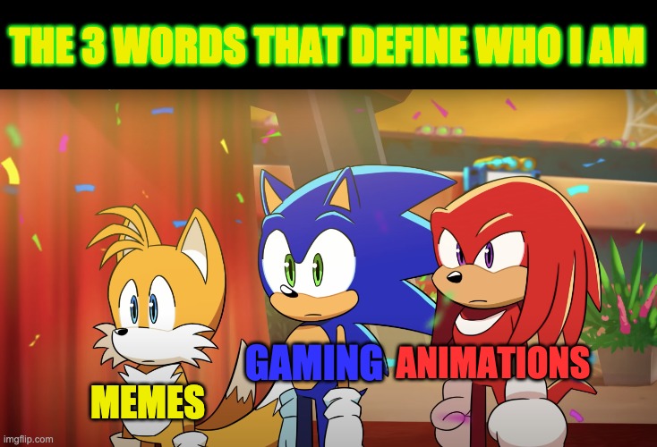 And no amount of crap is gonna change that. | THE 3 WORDS THAT DEFINE WHO I AM; ANIMATIONS; GAMING; MEMES | image tagged in team sonic what | made w/ Imgflip meme maker