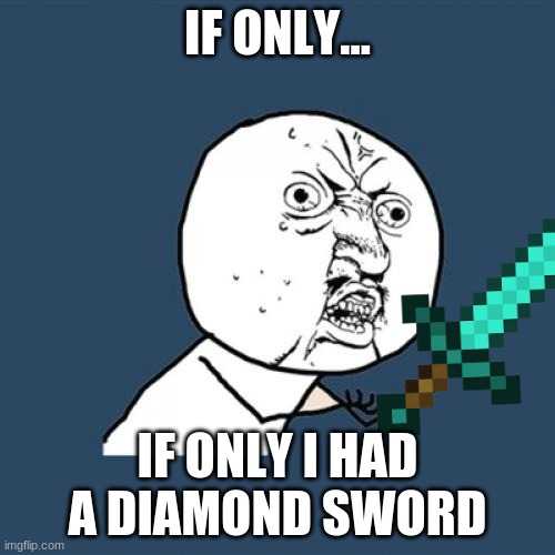 Y U No Meme | IF ONLY... IF ONLY I HAD A DIAMOND SWORD | image tagged in memes,y u no | made w/ Imgflip meme maker