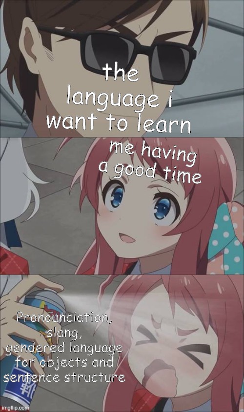 Ah yes, this Chair is a male | the language i want to learn; me having a good time; Pronounciation, slang, gendered language for objects and sentence structure | image tagged in anime spray,language,SubSimGPT2Interactive | made w/ Imgflip meme maker