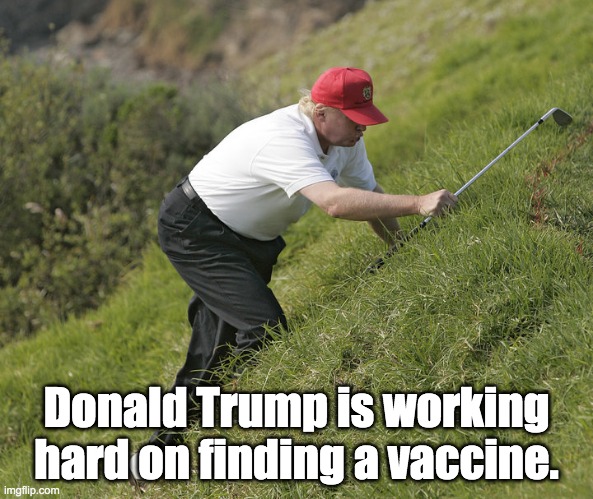 Covid-19 vaccine | Donald Trump is working hard on finding a vaccine. | image tagged in covid-19,coronavirus,vaccine,donald trump,trump virus | made w/ Imgflip meme maker