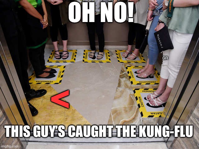 Social distancing | OH NO! GR; <; THIS GUY’S CAUGHT THE KUNG-FLU | image tagged in social distancing | made w/ Imgflip meme maker