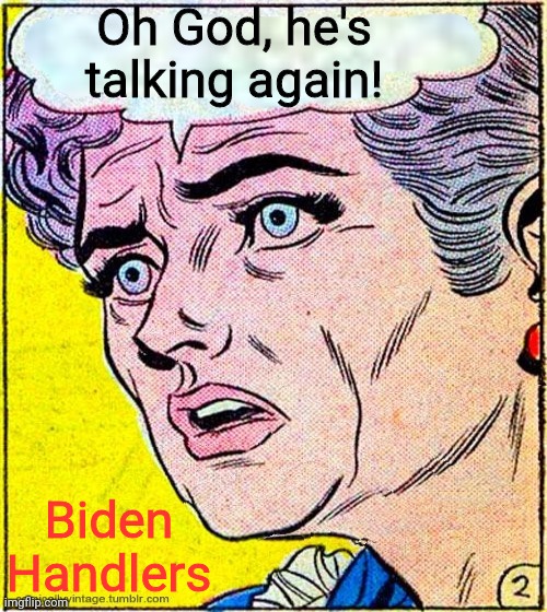 Shocked Old Lady | Oh God, he's talking again! Biden Handlers | image tagged in shocked old lady | made w/ Imgflip meme maker