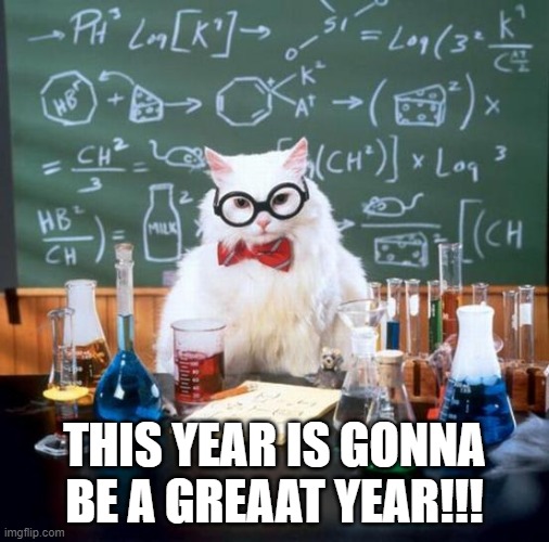Chemistry Cat Meme | THIS YEAR IS GONNA BE A GREAAT YEAR!!! | image tagged in memes,chemistry cat | made w/ Imgflip meme maker