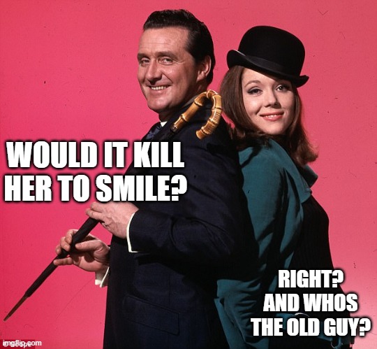 WOULD IT KILL HER TO SMILE? RIGHT? AND WHOS THE OLD GUY? | made w/ Imgflip meme maker