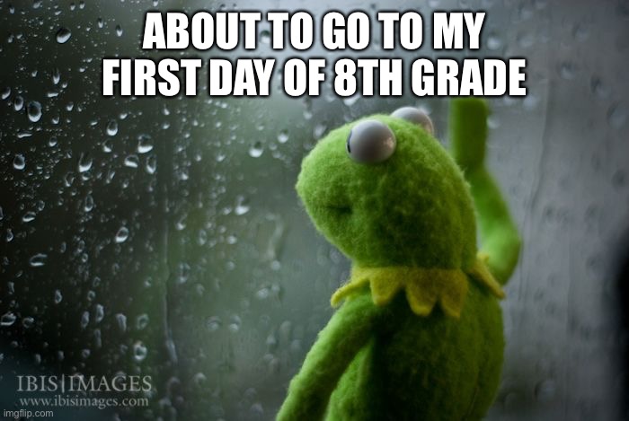 kermit window | ABOUT TO GO TO MY FIRST DAY OF 8TH GRADE | image tagged in kermit window,sad | made w/ Imgflip meme maker