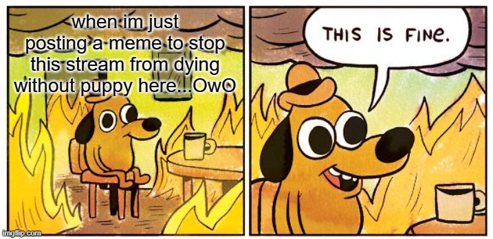 oofaa | when im just posting a meme to stop this stream from dying without puppy here...OwO | image tagged in memes,this is fine,sadness,miss you,death,stream | made w/ Imgflip meme maker
