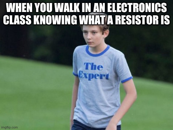 *finger guns* | WHEN YOU WALK IN AN ELECTRONICS CLASS KNOWING WHAT A RESISTOR IS | image tagged in the expert | made w/ Imgflip meme maker