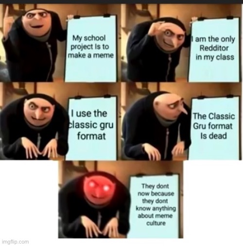 Big brain in class project | image tagged in memes,gru,class | made w/ Imgflip meme maker