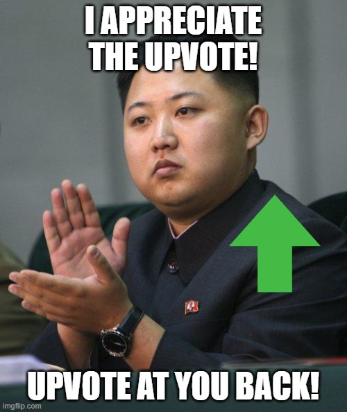 Kim Jong Un | I APPRECIATE THE UPVOTE! UPVOTE AT YOU BACK! | image tagged in kim jong un | made w/ Imgflip meme maker