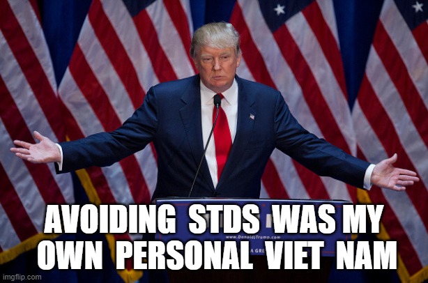 Donald Trump | AVOIDING  STDS  WAS MY  OWN  PERSONAL  VIET  NAM | image tagged in donald trump | made w/ Imgflip meme maker