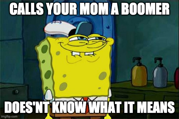 Don't You Squidward | CALLS YOUR MOM A BOOMER; DOES'NT KNOW WHAT IT MEANS | image tagged in memes,don't you squidward | made w/ Imgflip meme maker