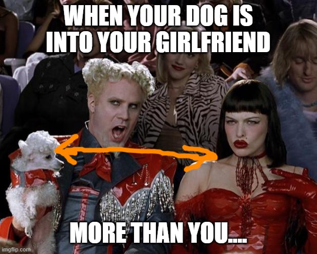 Mugatu So Hot Right Now Meme | WHEN YOUR DOG IS INTO YOUR GIRLFRIEND; MORE THAN YOU.... | image tagged in memes,mugatu so hot right now | made w/ Imgflip meme maker