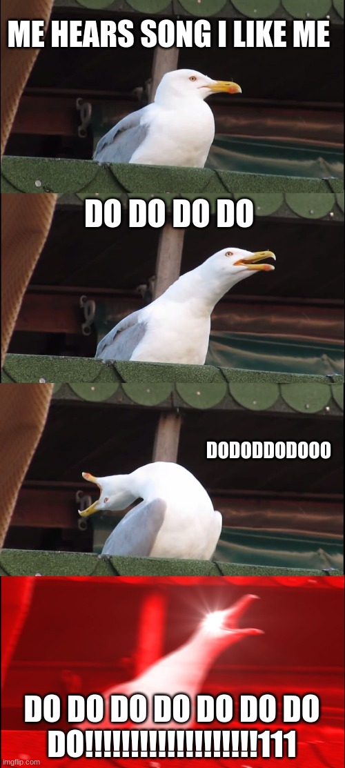 Inhaling Seagull Meme | ME HEARS SONG I LIKE ME; DO DO DO DO; DODODDODOOO; DO DO DO DO DO DO DO DO!!!!!!!!!!!!!!!!!!!111 | image tagged in memes,inhaling seagull | made w/ Imgflip meme maker
