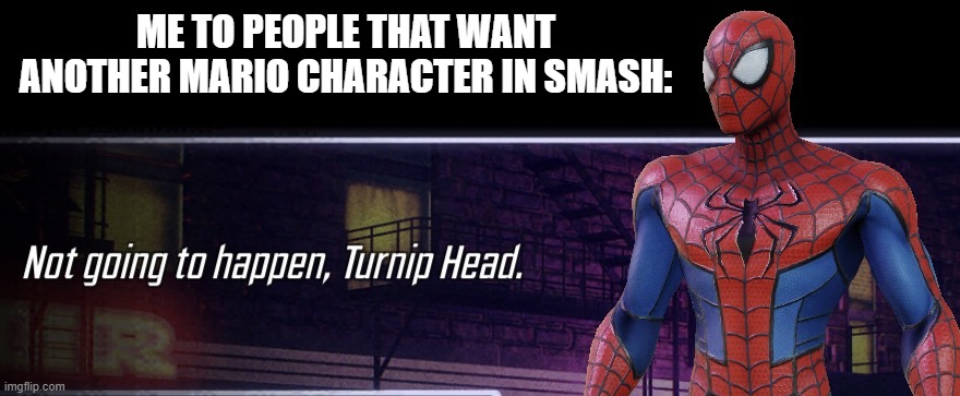 Besides Geno | ME TO PEOPLE THAT WANT ANOTHER MARIO CHARACTER IN SMASH: | image tagged in not going to happen turnip head,super smash bros,dlc,super mario | made w/ Imgflip meme maker