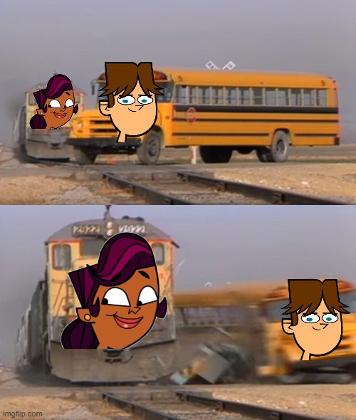 A train hitting a school bus | image tagged in a train hitting a school bus | made w/ Imgflip meme maker