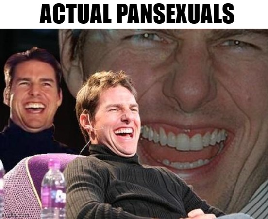 Tom Cruise laugh | ACTUAL PANSEXUALS | image tagged in tom cruise laugh | made w/ Imgflip meme maker