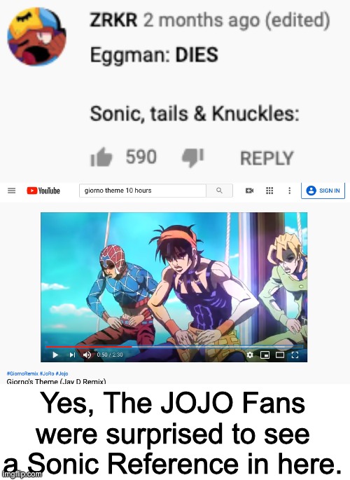 Yeet | Yes, The JOJO Fans were surprised to see a Sonic Reference in here. | image tagged in torture dace | made w/ Imgflip meme maker