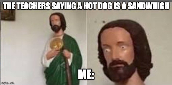 nope. | THE TEACHERS SAYING A HOT DOG IS A SANDWHICH; ME: | image tagged in hell na | made w/ Imgflip meme maker