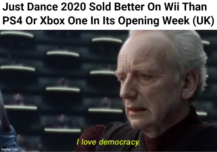 image tagged in i love democracy,wii,just dance,nintendo,xbox one,ps4 | made w/ Imgflip meme maker