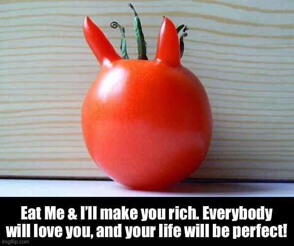 Looks Like Satan Took a Piss in the Garden Again | Eat Me & I’ll make you rich. Everybody will love you, and your life will be perfect! | image tagged in funny memes,satan | made w/ Imgflip meme maker