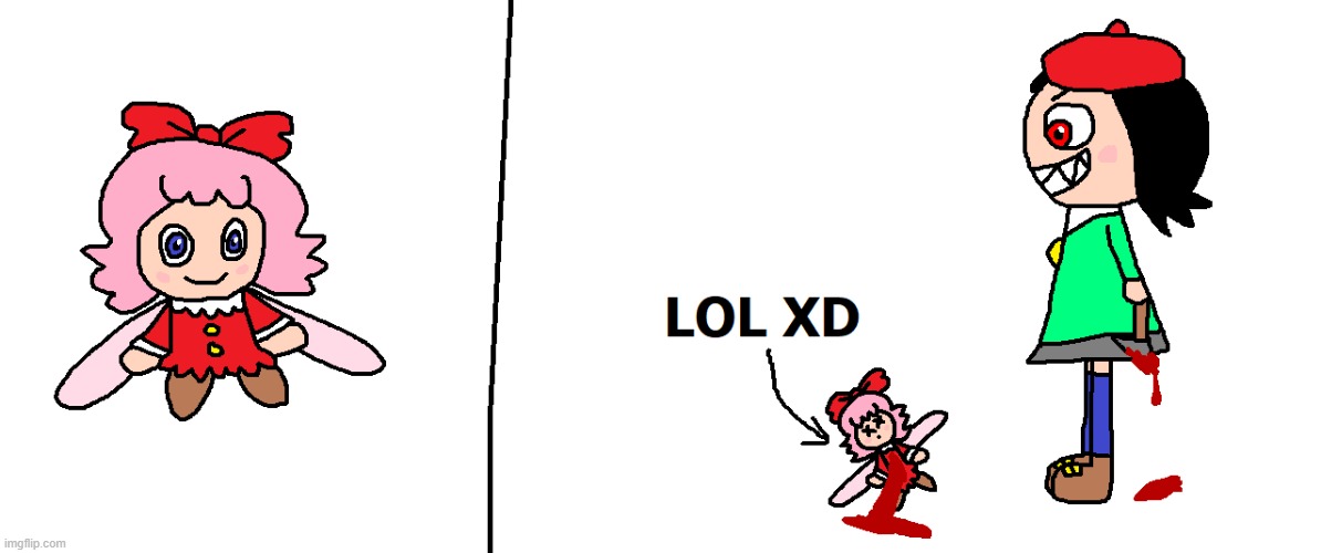 Adeleine is still an evil murderer | image tagged in kirby,funny,gore,blood,cute,evil | made w/ Imgflip meme maker