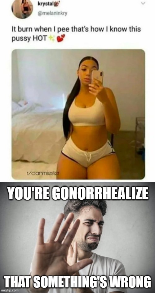 She Got It | YOU'RE GONORRHEALIZE; THAT SOMETHING'S WRONG | image tagged in funny memes | made w/ Imgflip meme maker