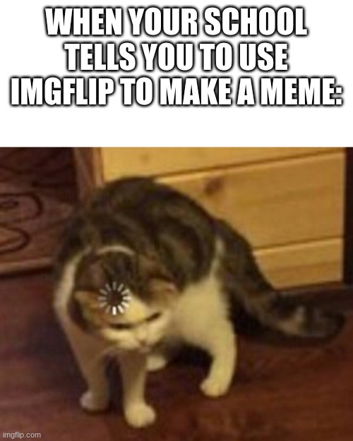 *Visible Confusion* | WHEN YOUR SCHOOL TELLS YOU TO USE IMGFLIP TO MAKE A MEME: | image tagged in loading cat | made w/ Imgflip meme maker