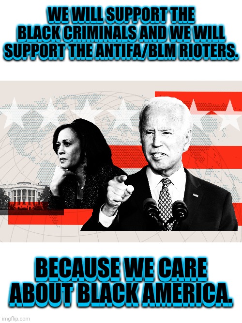 Biden/Harris Strategy: Insult Black American's Into Voting For You? | WE WILL SUPPORT THE BLACK CRIMINALS AND WE WILL SUPPORT THE ANTIFA/BLM RIOTERS. WE WILL SUPPORT THE BLACK CRIMINALS AND WE WILL SUPPORT THE ANTIFA/BLM RIOTERS. BECAUSE WE CARE ABOUT BLACK AMERICA. BECAUSE WE CARE ABOUT BLACK AMERICA. | image tagged in joe biden,kamala harris,democrat party,drstrangmeme,election 2020,trump 2020 | made w/ Imgflip meme maker