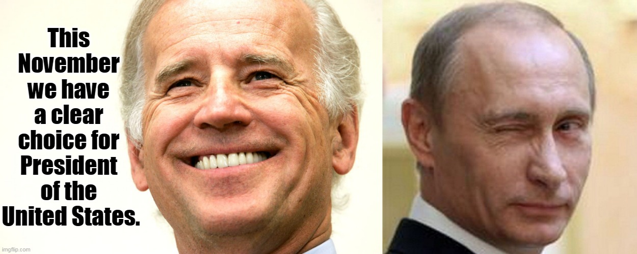 This 
November 
we have 
a clear 
choice for 
President 
of the 
United States. | image tagged in putin winking,biden smile - what winning really looks like,vote,president,biden,putin | made w/ Imgflip meme maker