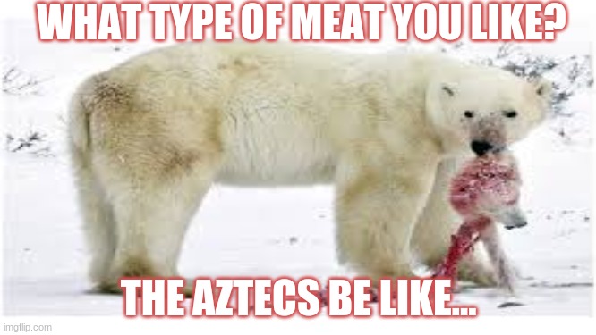 Cannibalism | WHAT TYPE OF MEAT YOU LIKE? THE AZTECS BE LIKE... | image tagged in memes,funny,cannibalism,funny memes | made w/ Imgflip meme maker