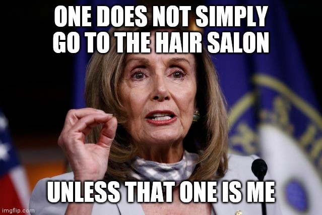 The One | ONE DOES NOT SIMPLY GO TO THE HAIR SALON; UNLESS THAT ONE IS ME | image tagged in nancy pelosi,one does not simply | made w/ Imgflip meme maker