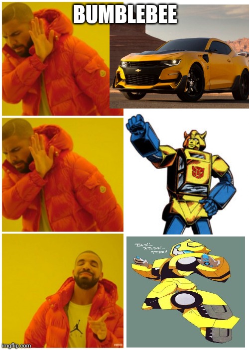 Bumblebee chan! | BUMBLEBEE | image tagged in drake 3 cases,transformers,bumblebee,anime girl | made w/ Imgflip meme maker