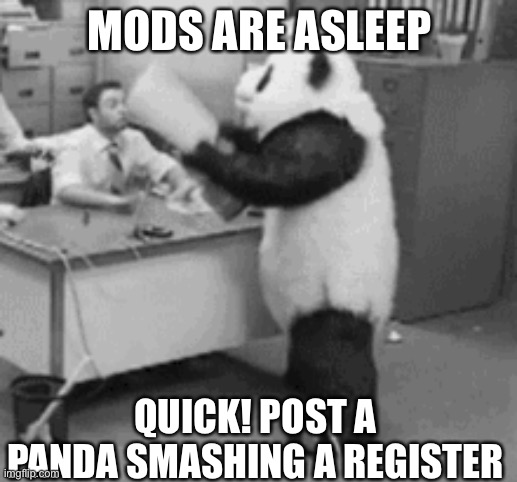 Panda Mascot | MODS ARE ASLEEP; QUICK! POST A PANDA SMASHING A REGISTER | image tagged in hell,extra-hell | made w/ Imgflip meme maker