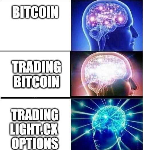Light.CX Bitcoin Options | BITCOIN; TRADING
BITCOIN; TRADING
LIGHT.CX 
OPTIONS | image tagged in expanding brain 3 panels | made w/ Imgflip meme maker