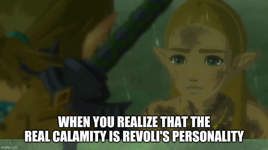 WHEN YOU REALIZE THAT THE REAL CALAMITY IS REVOLI'S PERSONALITY | image tagged in legend of zelda | made w/ Imgflip meme maker