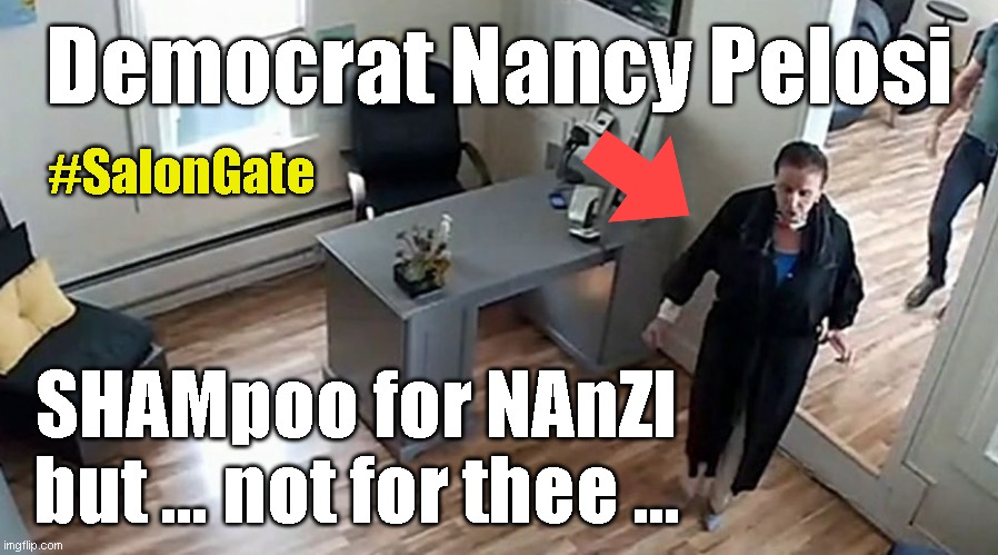 Democrat Nancy Pelosi; #SalonGate; SHAMpoo for NAnZI
but ... not for thee ... | made w/ Imgflip meme maker