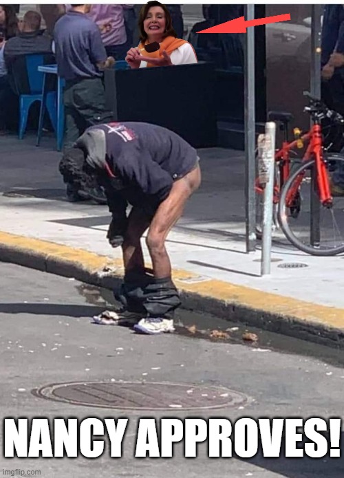 WHILST SOME GUY MAKES FUDGE ON THE SIDEWALK. NANCY SITS THERE WITH A SHIT EATING GRIN MUNCHING ICECREAM GOING YUMMY YUMMY YUMMY. | NANCY APPROVES! | image tagged in nancy poo loosely,nancy loves jenis,san fran shithole,shit eater grin,nancy shit eaters grin | made w/ Imgflip meme maker